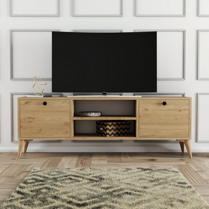 Hanah Home Soporte TV 1122 Bohemio Roble Macizo 138x42.6x29.5 cm Salón Mueble.
